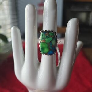 925 Sterling Silver Peacock Turquoise Ring~Sz 6